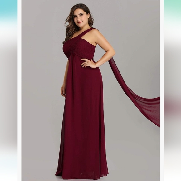 NWT Ever-Pretty One Shoulder Ruched Empire Waist Chiffon Maxi 18W *AA-1472 - Picture 1 of 16